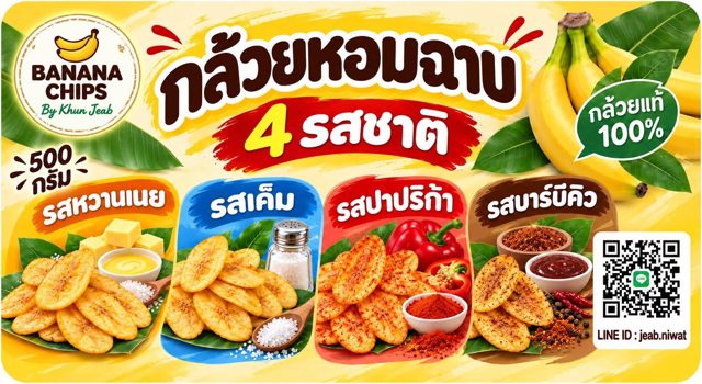 ฉลากกล้วยหอมฉาบ 4 รสชาติ
